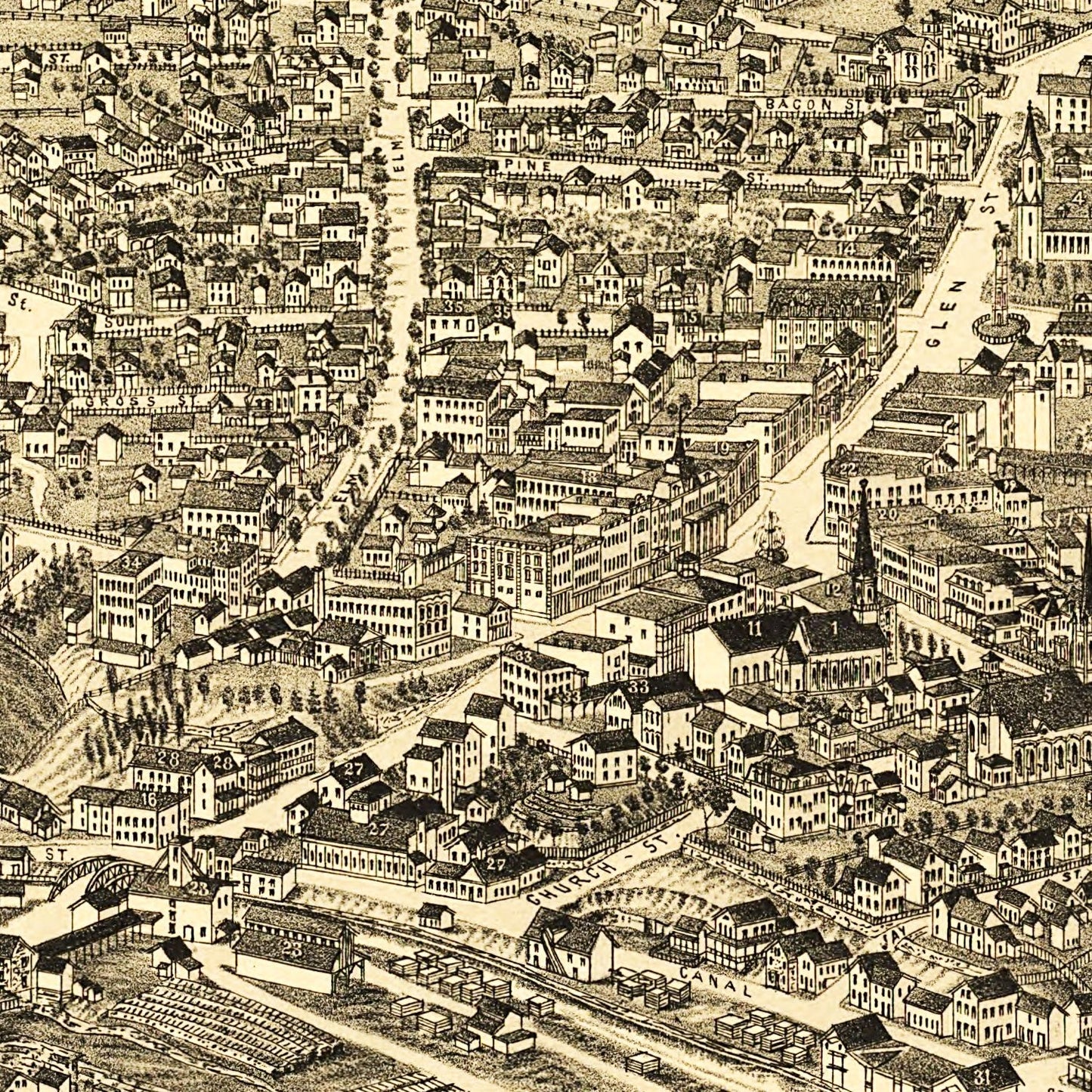 Vintage Map of Glens Falls, New York, 1884