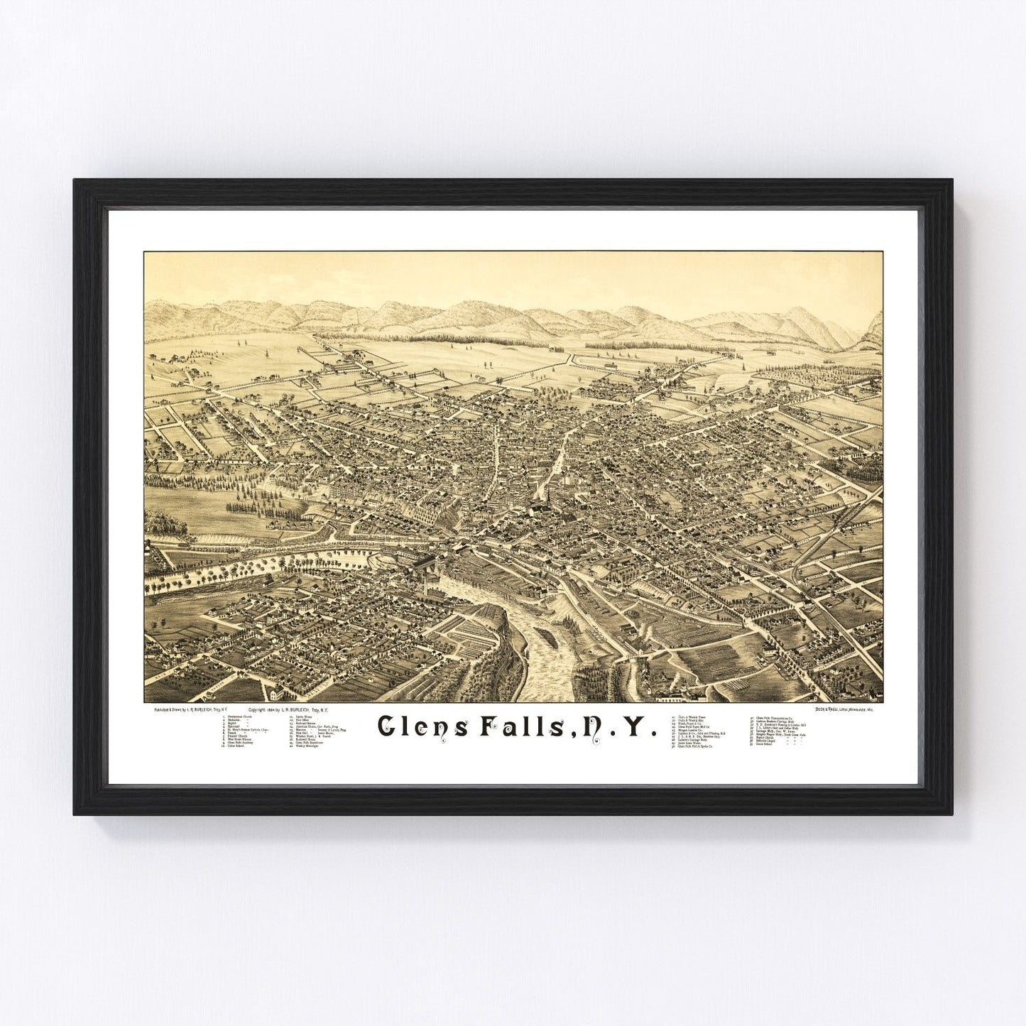 Vintage map of Glens Falls, New York, 1884