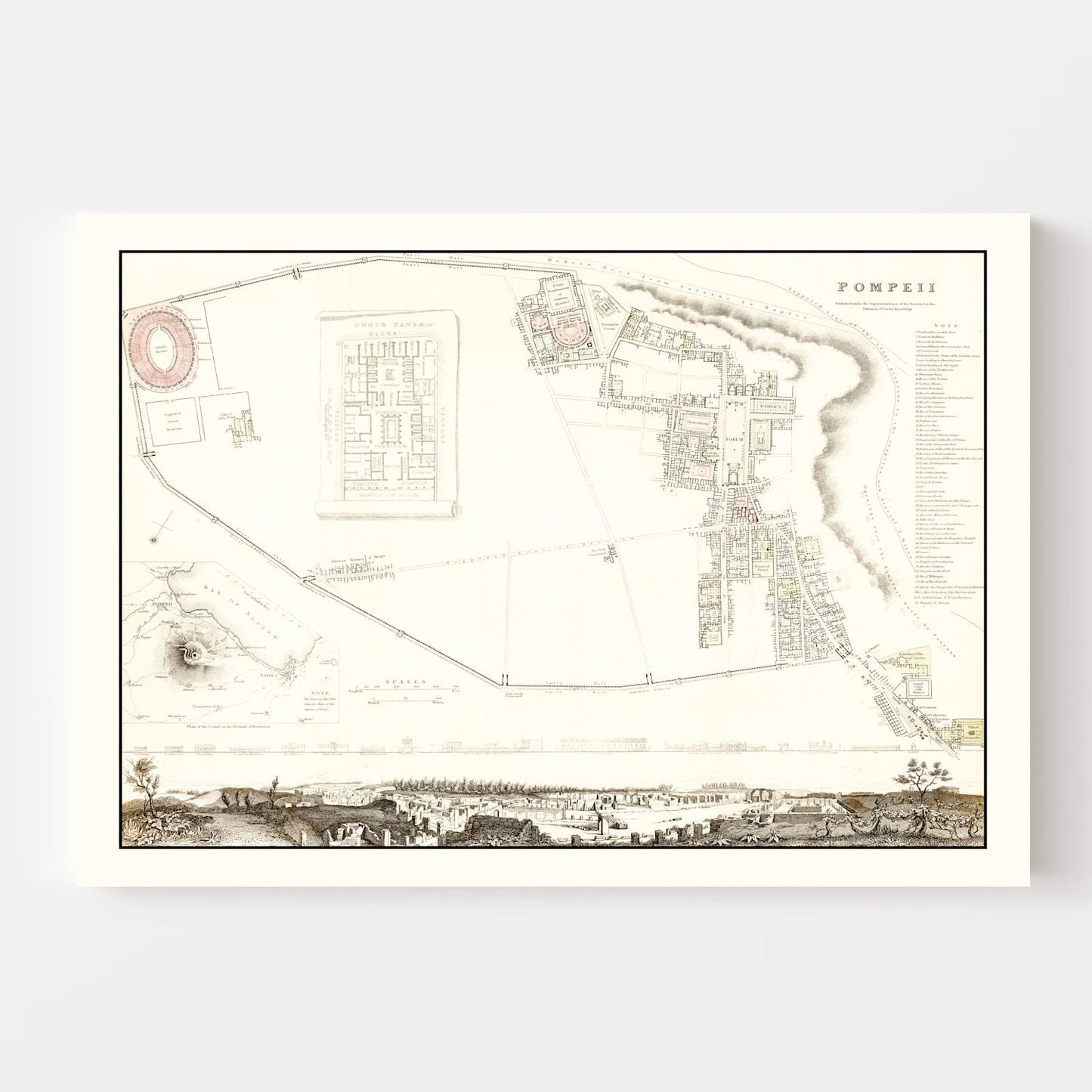 Vintage Map of Pompeii, Italy, 1832