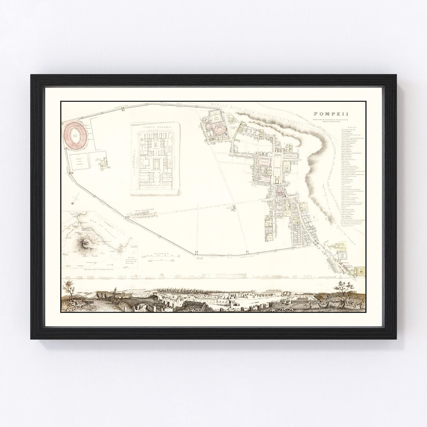 vintage map of Pompeii, Italy, 1832