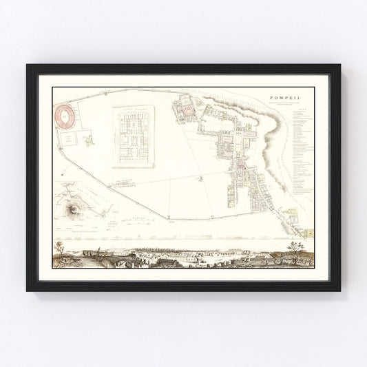 vintage map of Pompeii, Italy, 1832