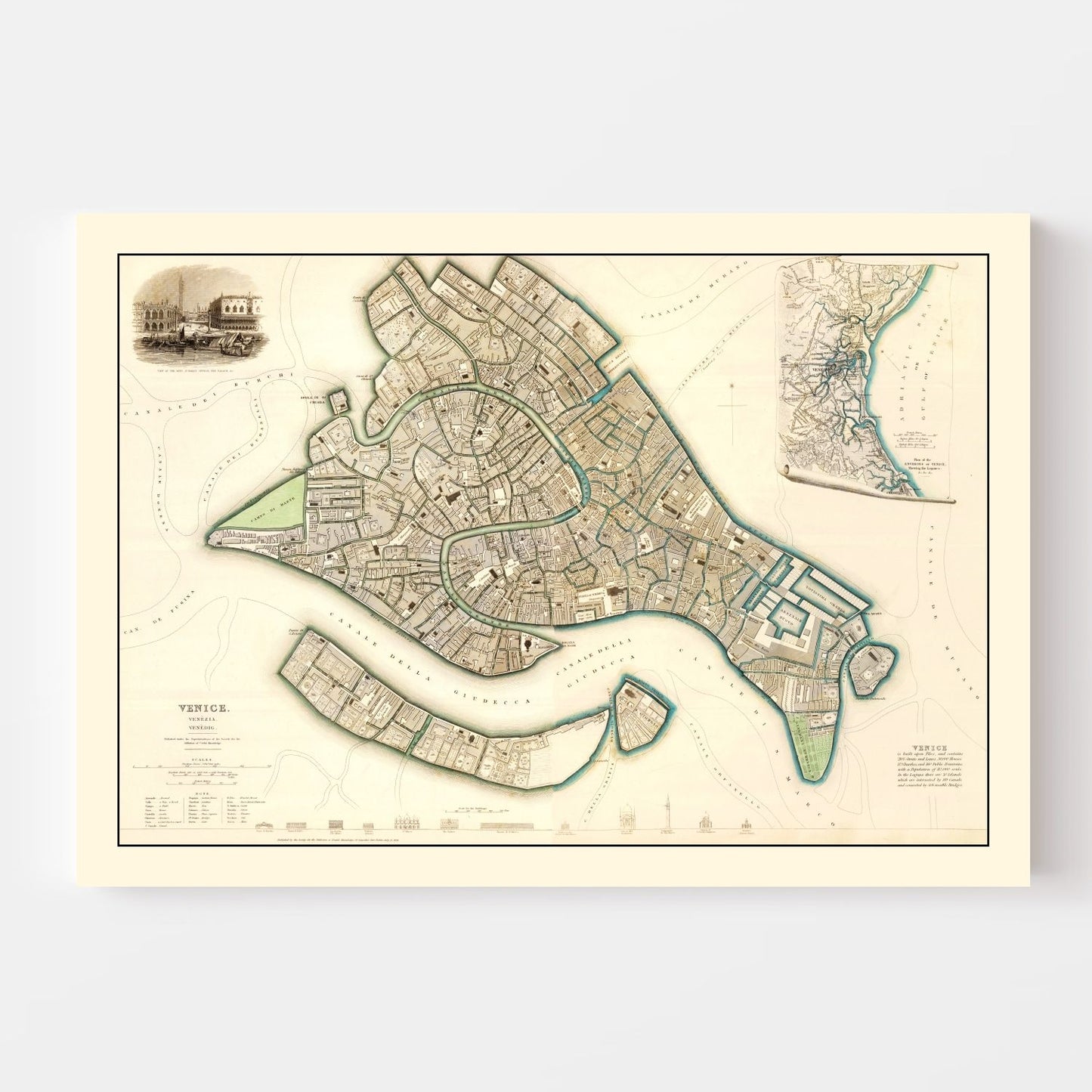 Vintage Map of Venice, Italy, 1838