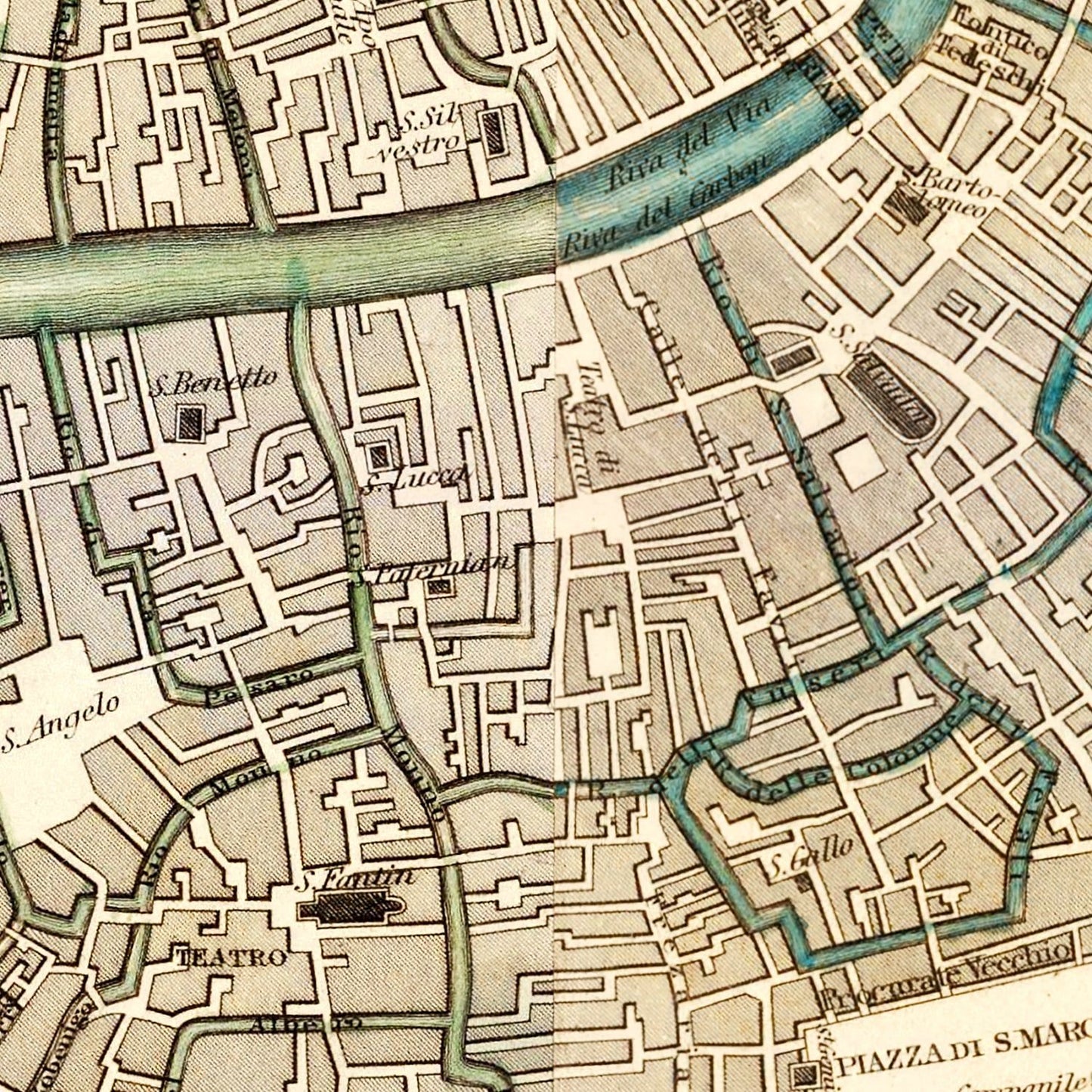 Vintage Map of Venice, Italy, 1838
