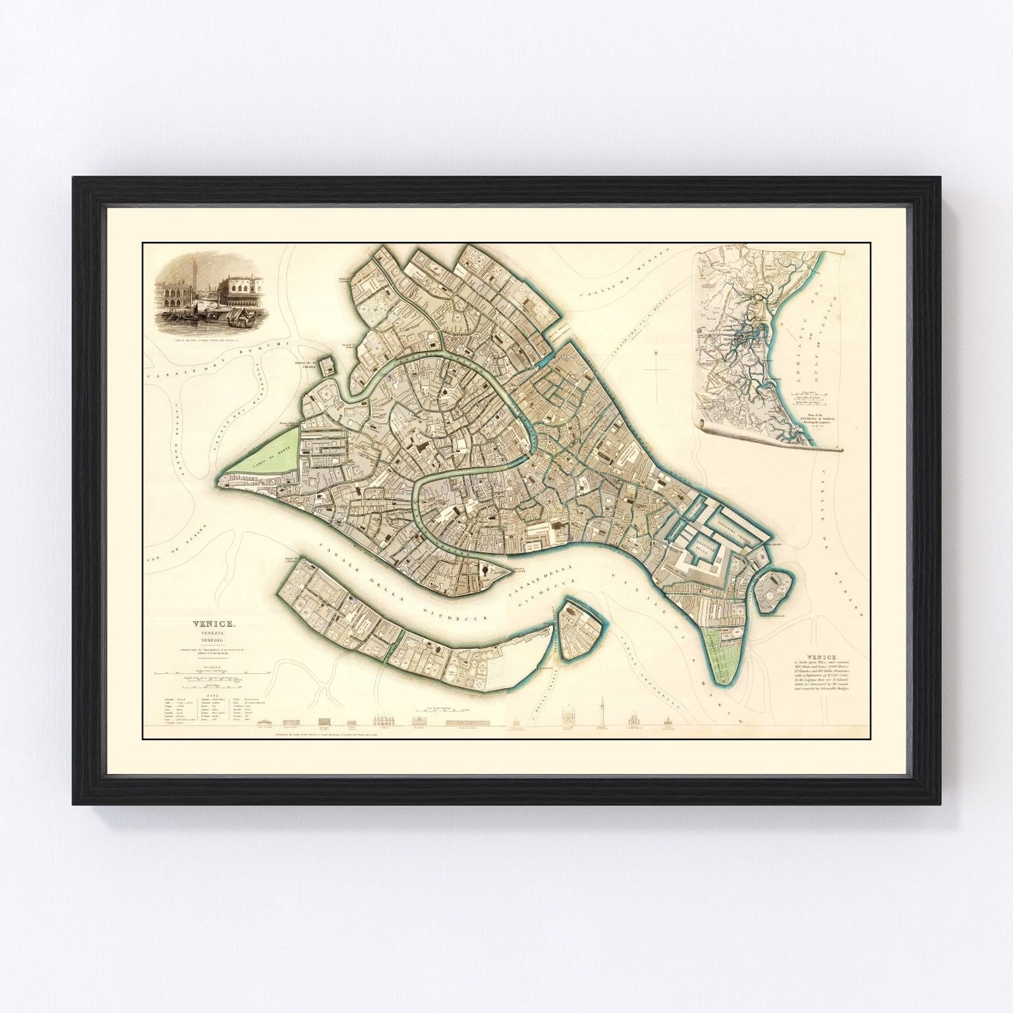 Vintage map of Venice, Italy, 1838