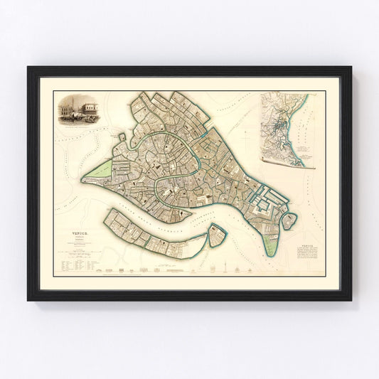 Vintage map of Venice, Italy, 1838