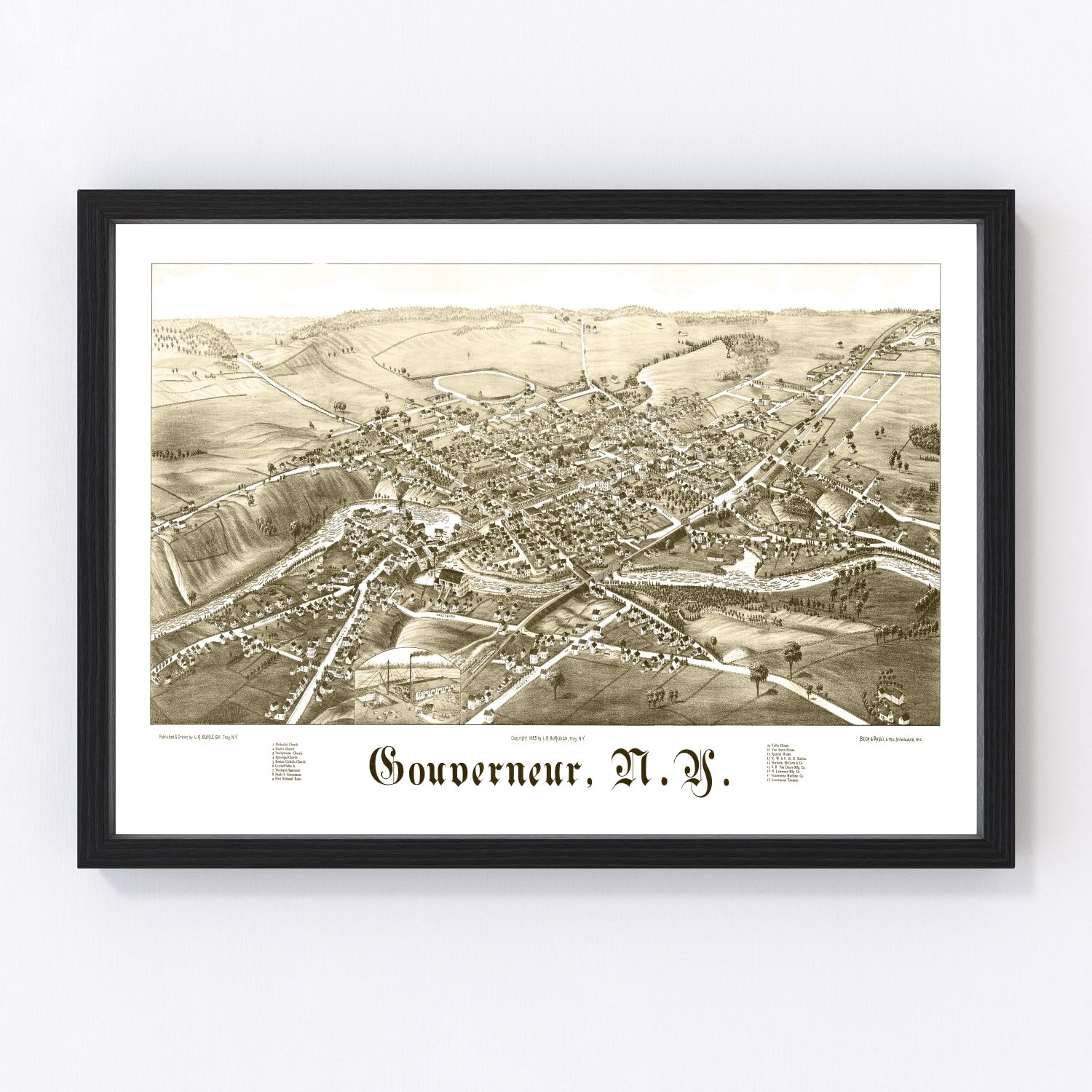 Vintage map of Gouverneur, New York, 1885