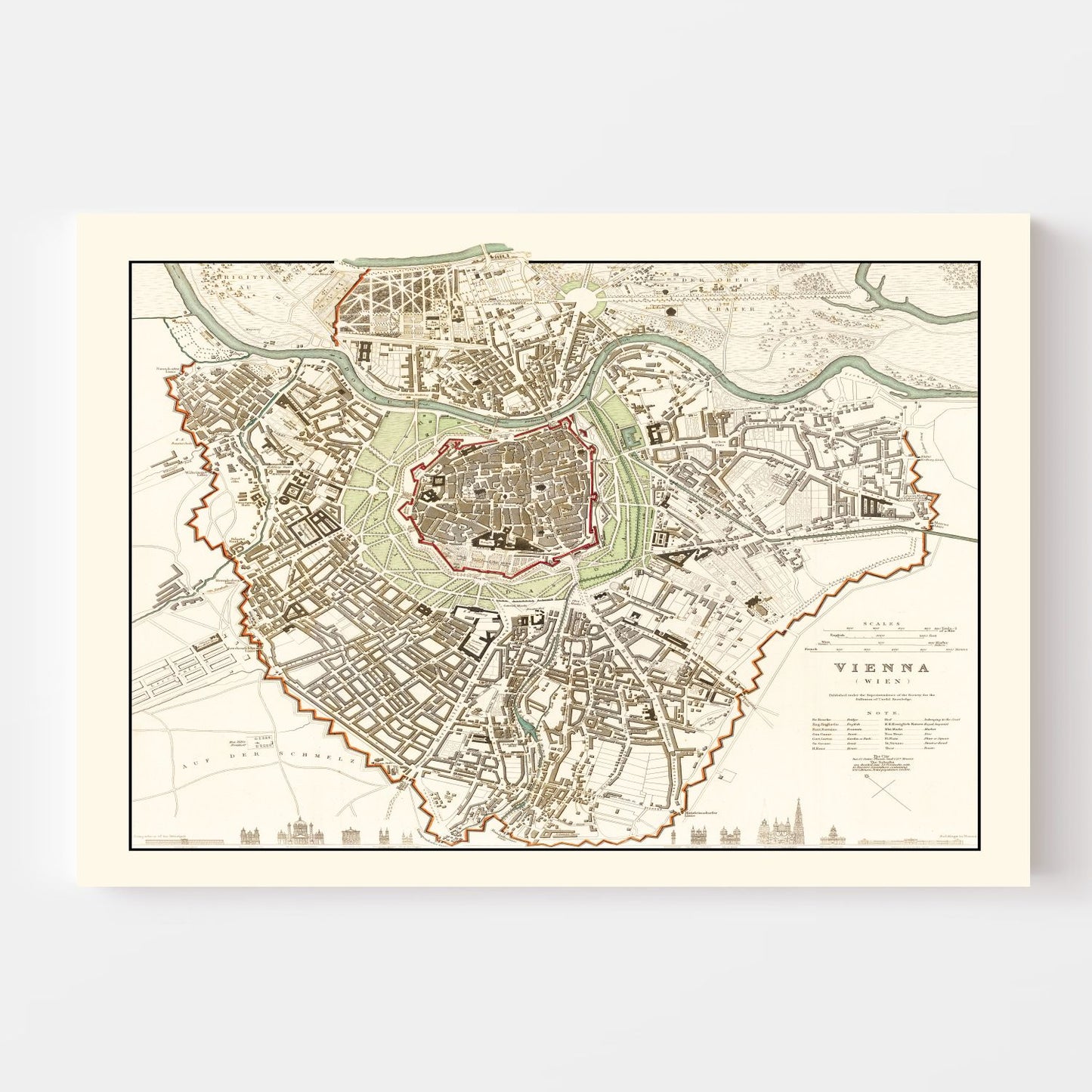 Vintage Map of Vienna, Austria, 1833