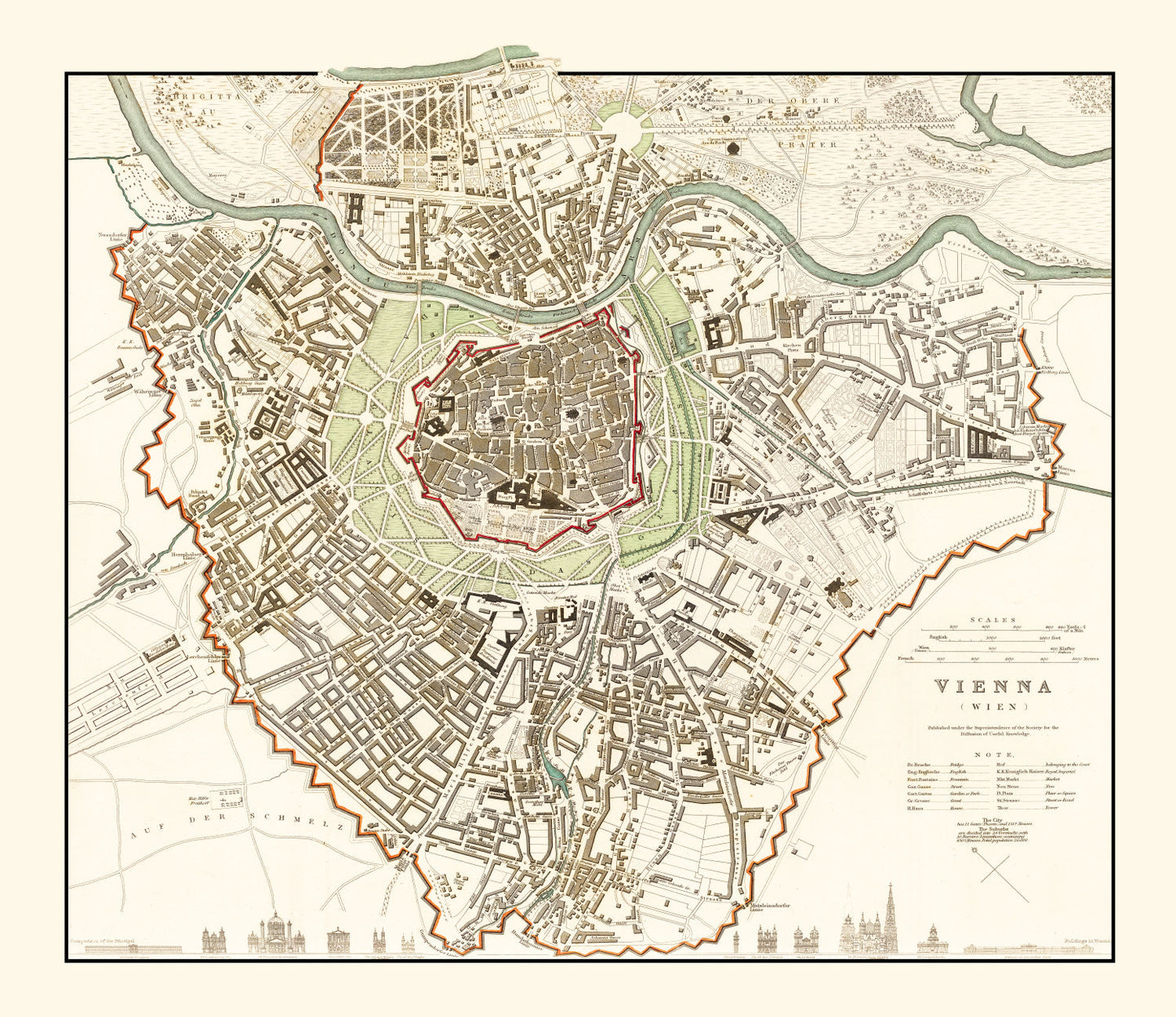 Vintage Map of Vienna, Austria, 1833