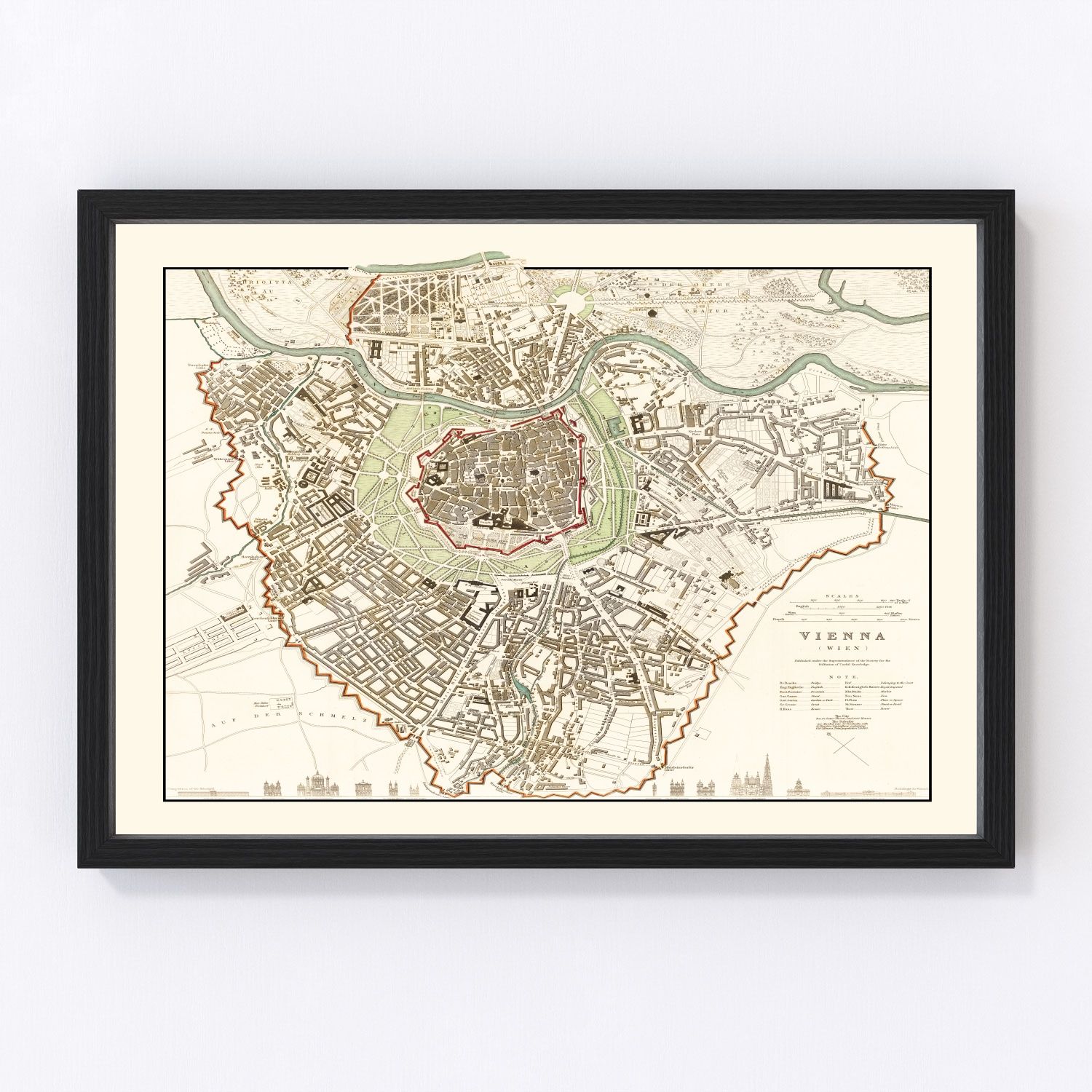 vintage map of Vienna, Austria, 1833