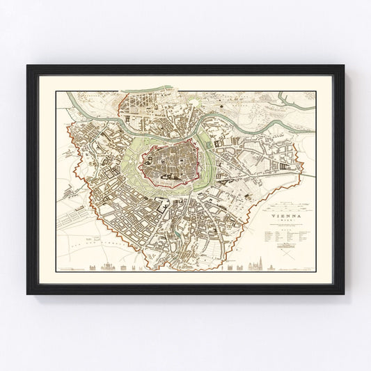 vintage map of Vienna, Austria, 1833