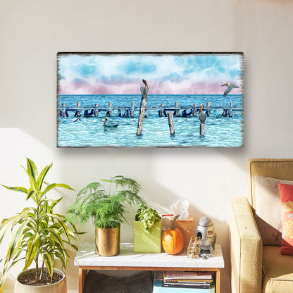 Pelicans and Seagulls Wood Wall Art - Coastal Decor
