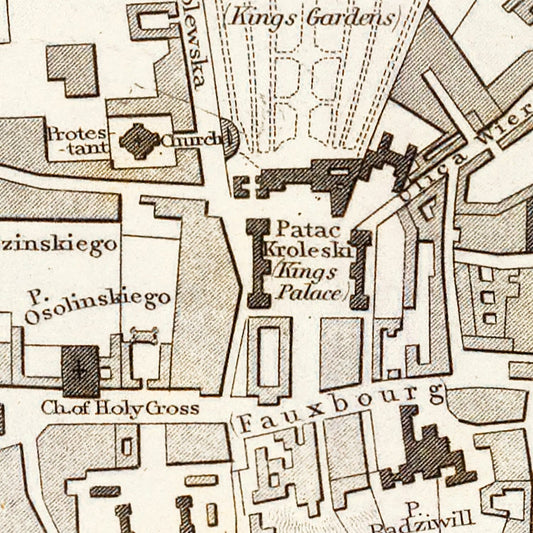 Vintage Map of Warsaw, Poland, 1831