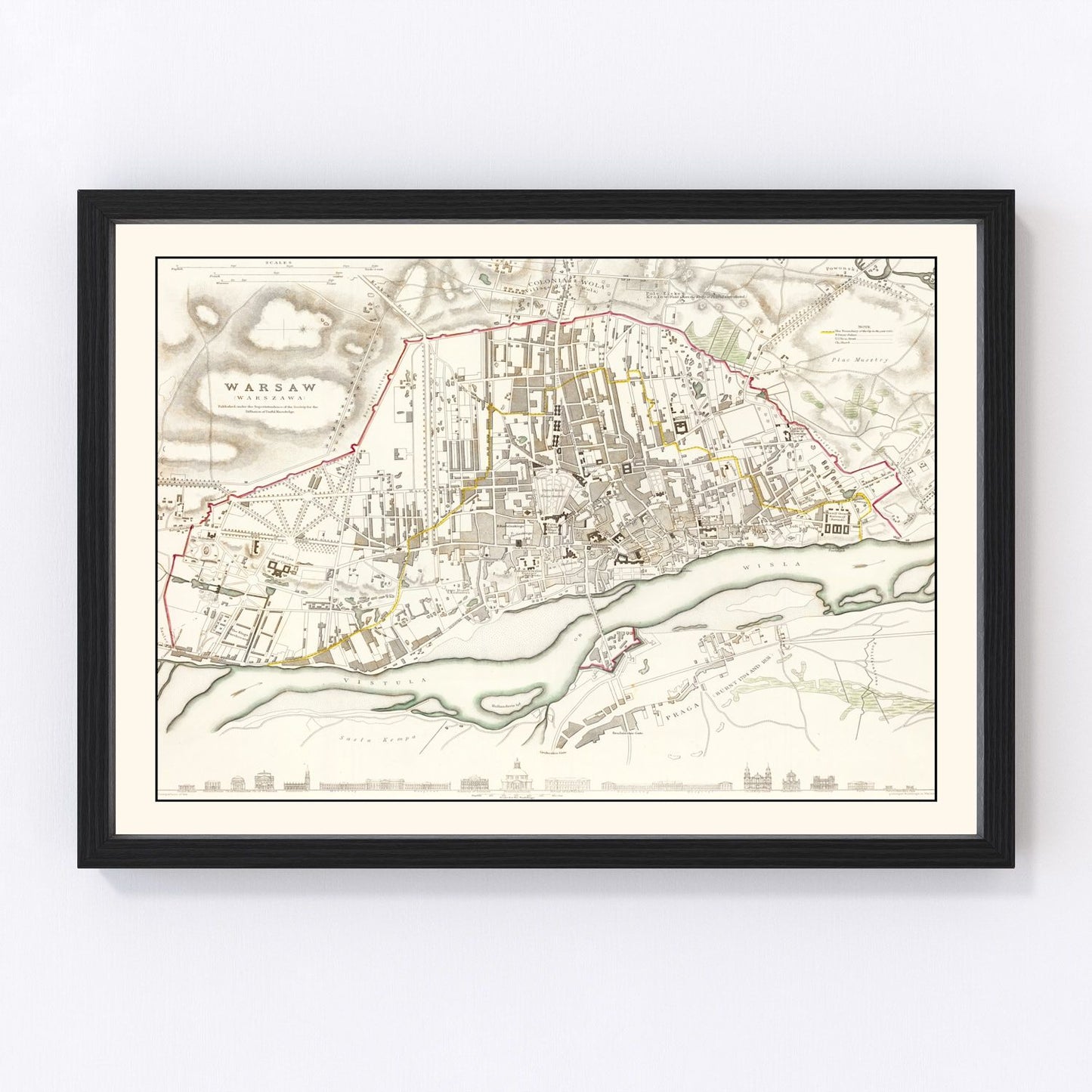 Vintage map of Warsaw, Poland, 1831