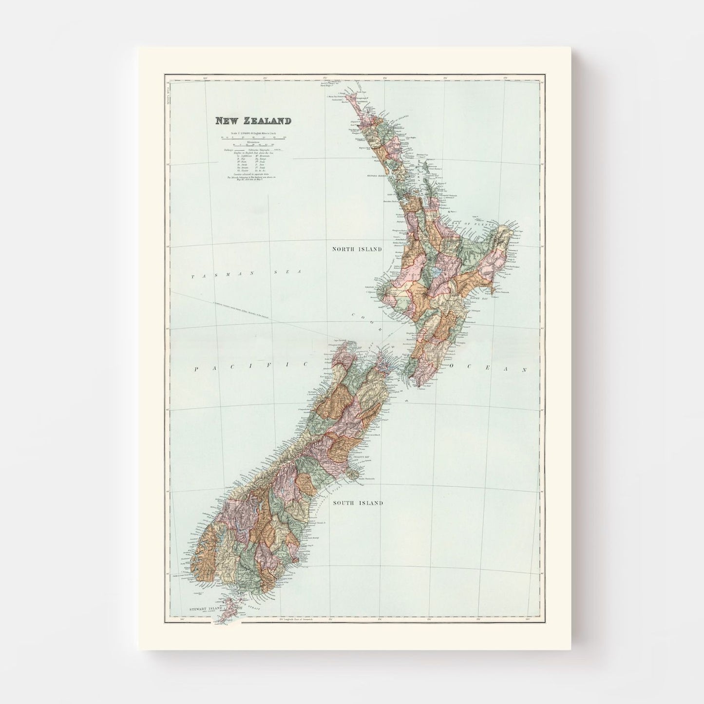 Vintage Map of New Zealand, 1904