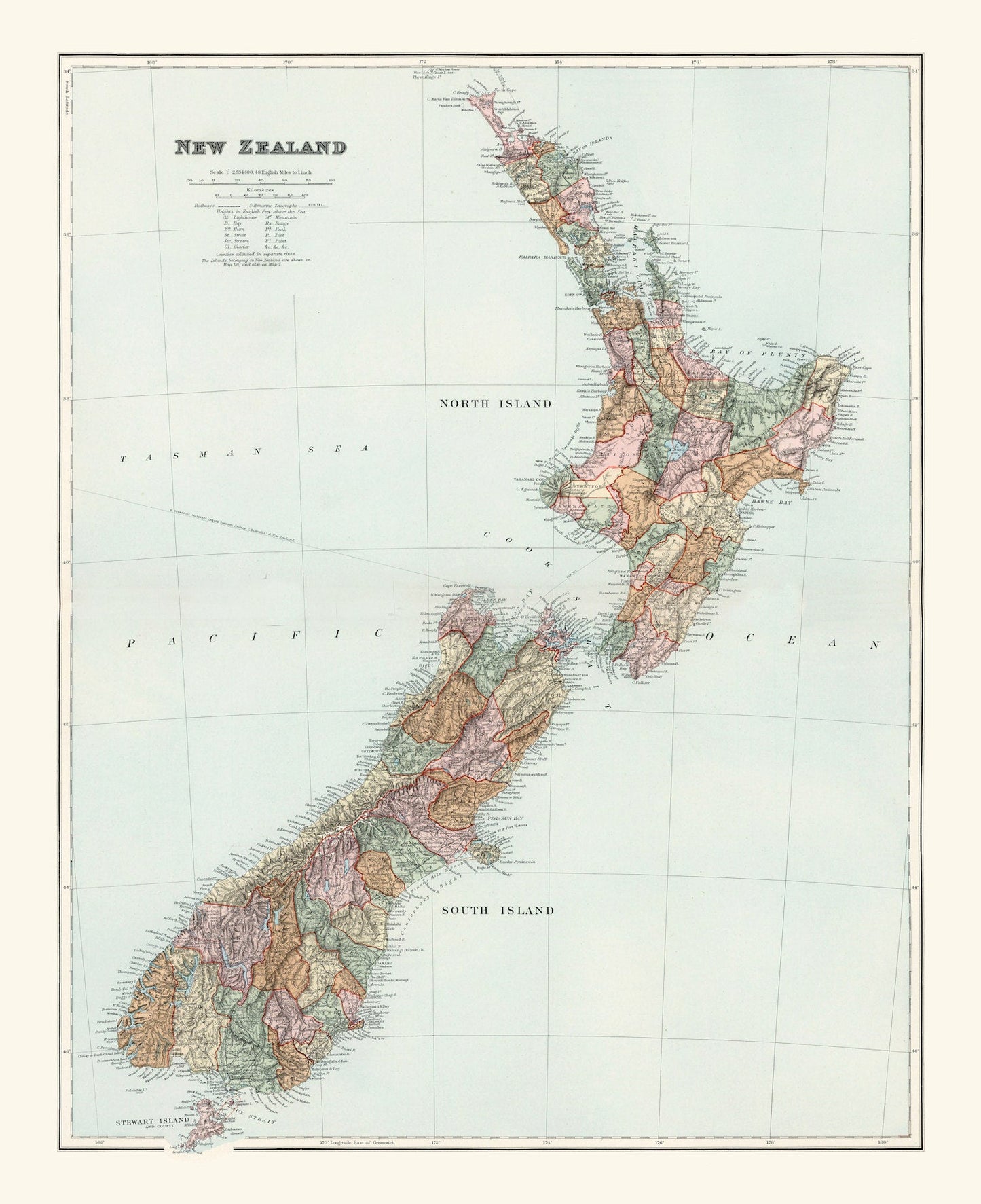 Vintage Map of New Zealand, 1904