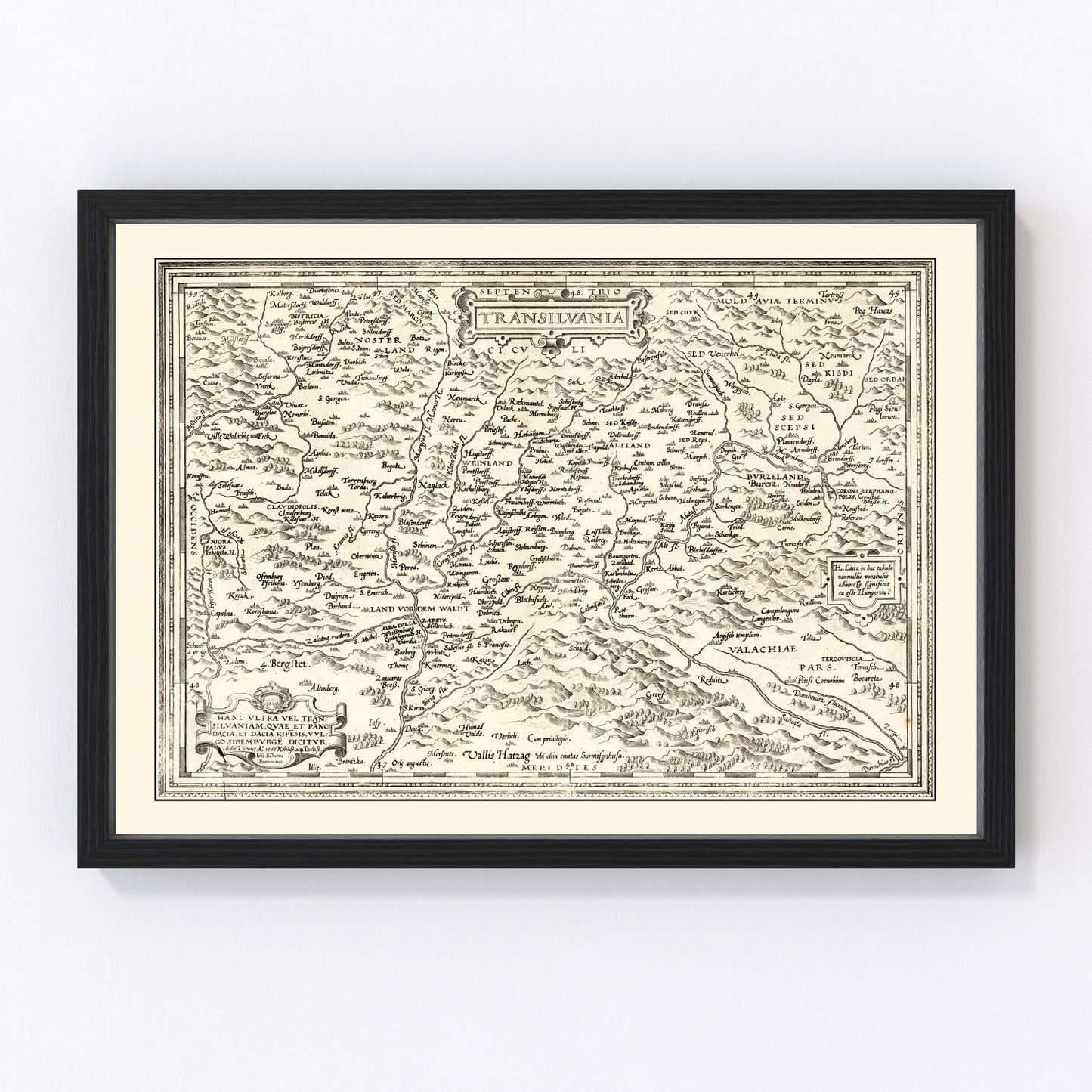 vintage map of Transylvania, 1665, Baroque antique cartography