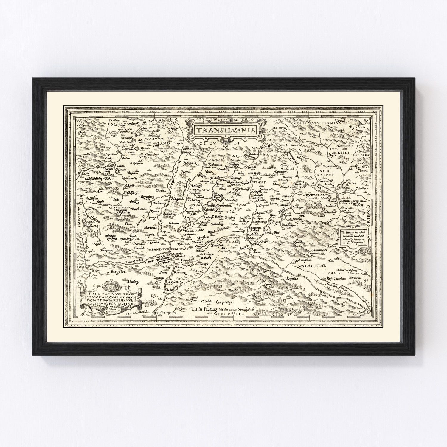 vintage map of Transylvania, 1665, Baroque antique cartography