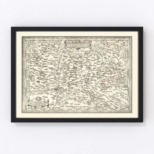vintage map of Transylvania, 1665, Baroque antique cartography