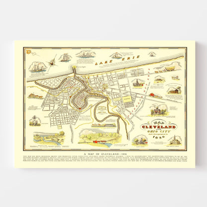Vintage Map of Cleveland, Ohio 1937