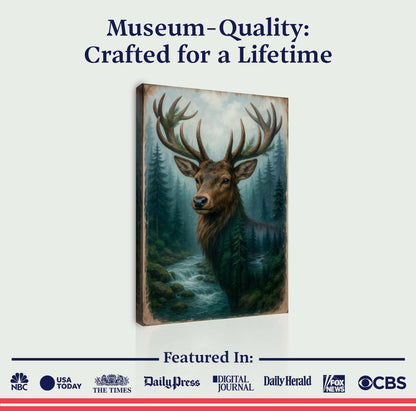 Misty Stag Double Exposure Canvas Wall Art