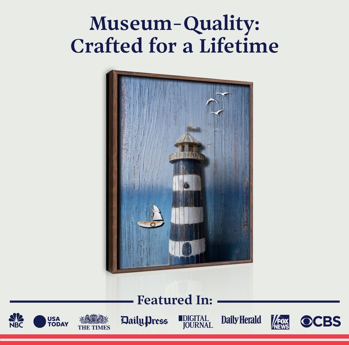 Wooden Lighthouse Coastal Canvas Wall Art III