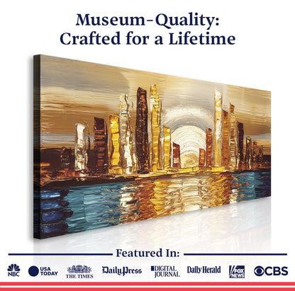 Golden Metropolis Abstract Impasto Canvas Wall Art
