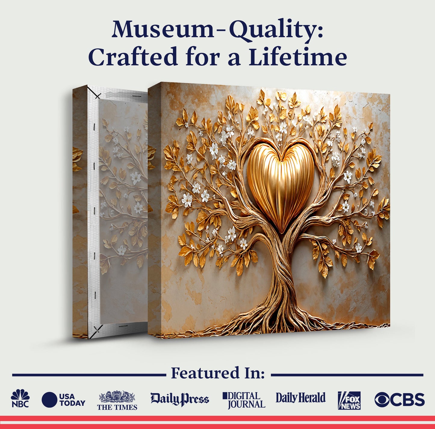 Golden Tree Heart Canvas Wall Art - Nature Love Print