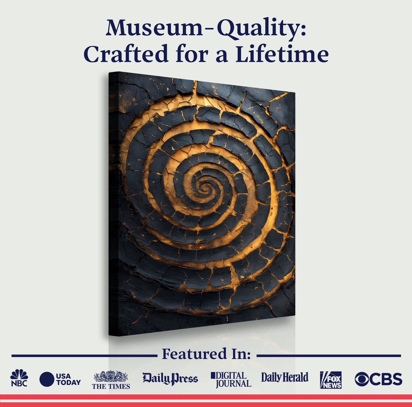 Black and Gold Spiral Abstract Canvas Wall Art