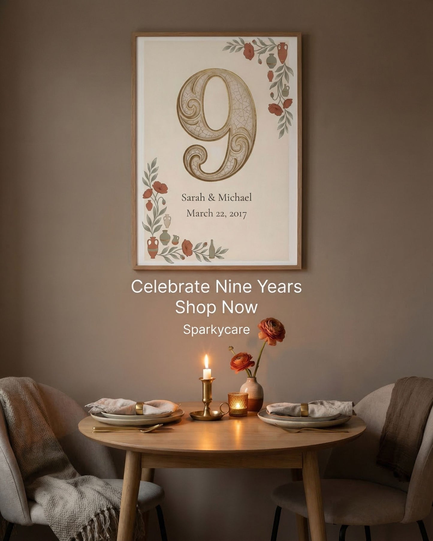 Personalized 9th Anniversary Wall Art