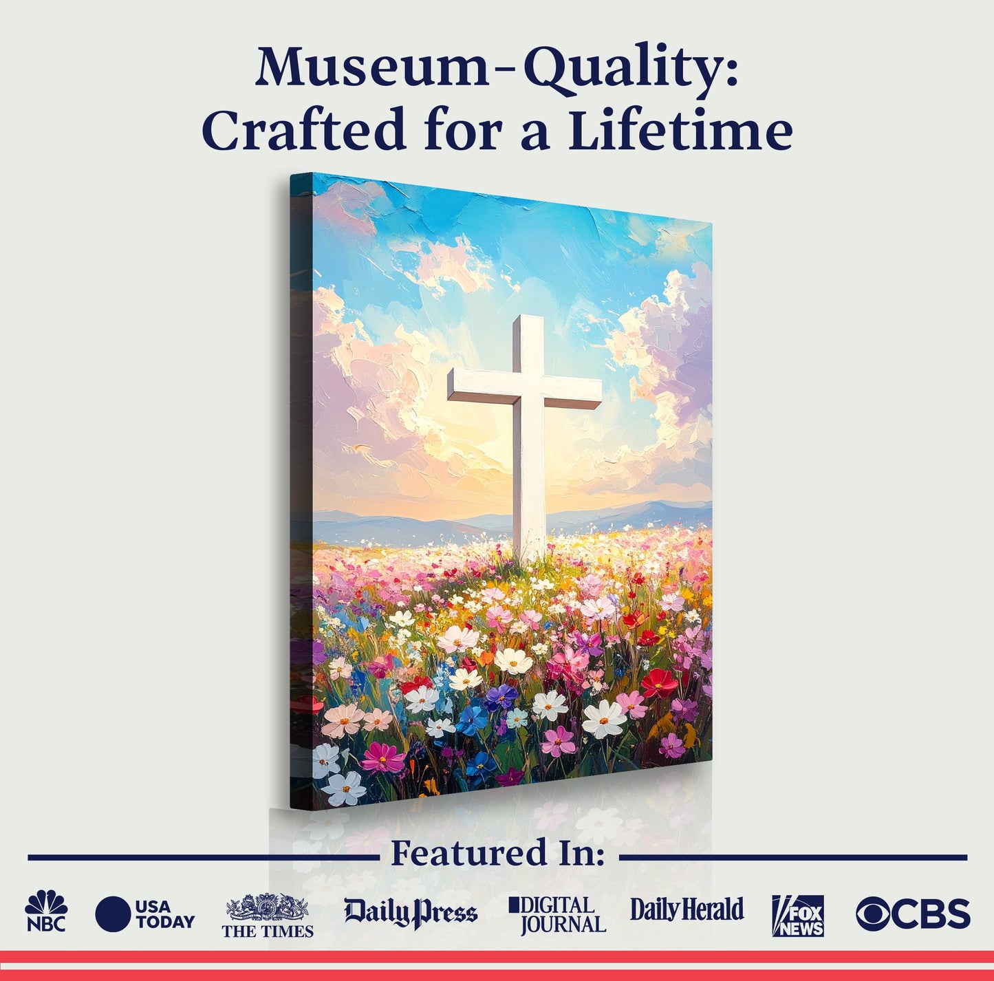 Cross Floral Field Faith Canvas Wall Art