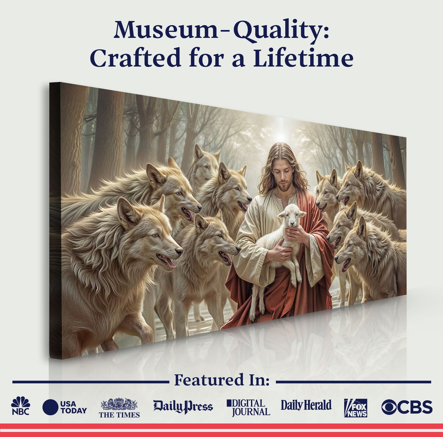 Good Shepherd Protects Lamb Canvas Wall Art Faith