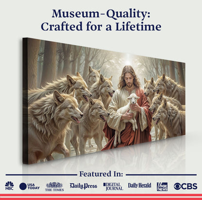 Good Shepherd Protects Lamb Canvas Wall Art Faith