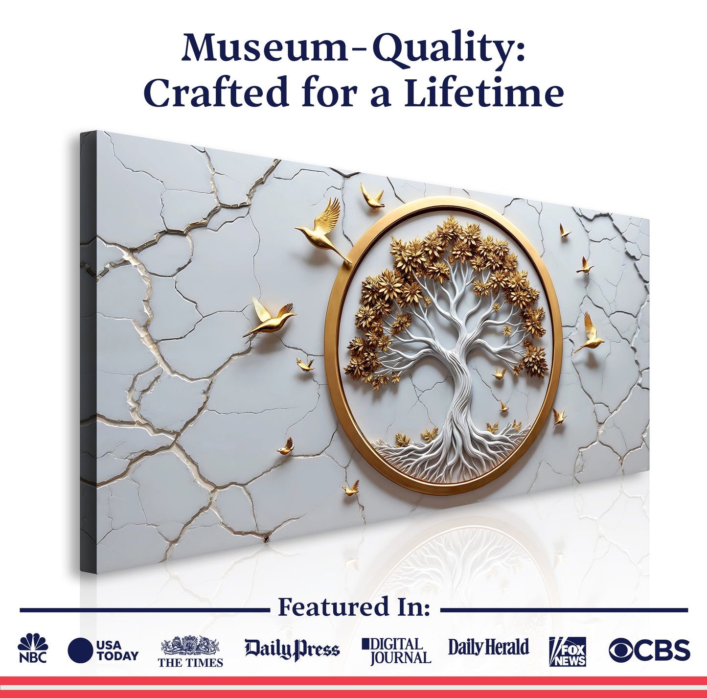 3D Celtic Tree of Life Canvas Wall Art White