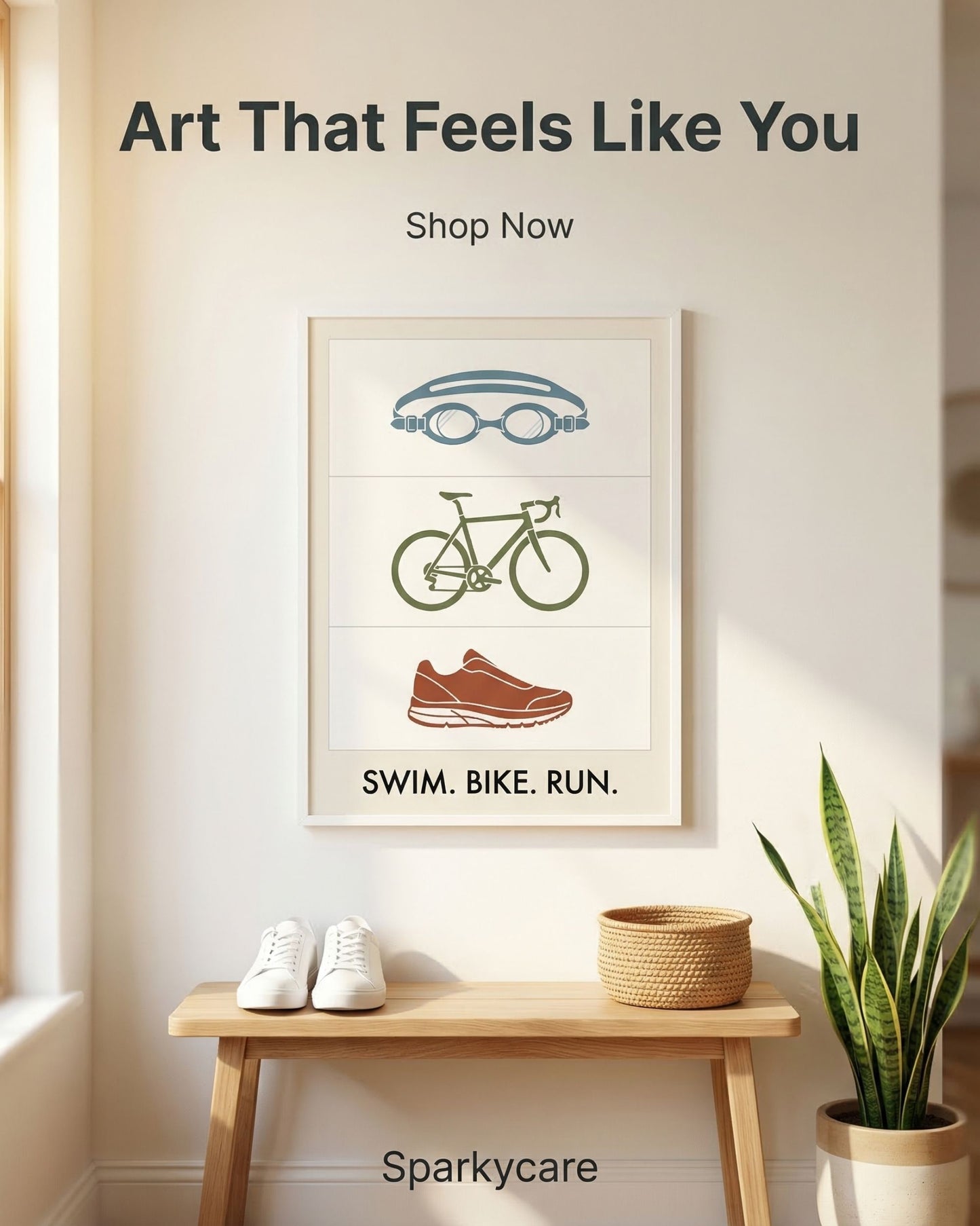 Swim Bike Run Poster: Minimalist Triathlon Icons Wall Art