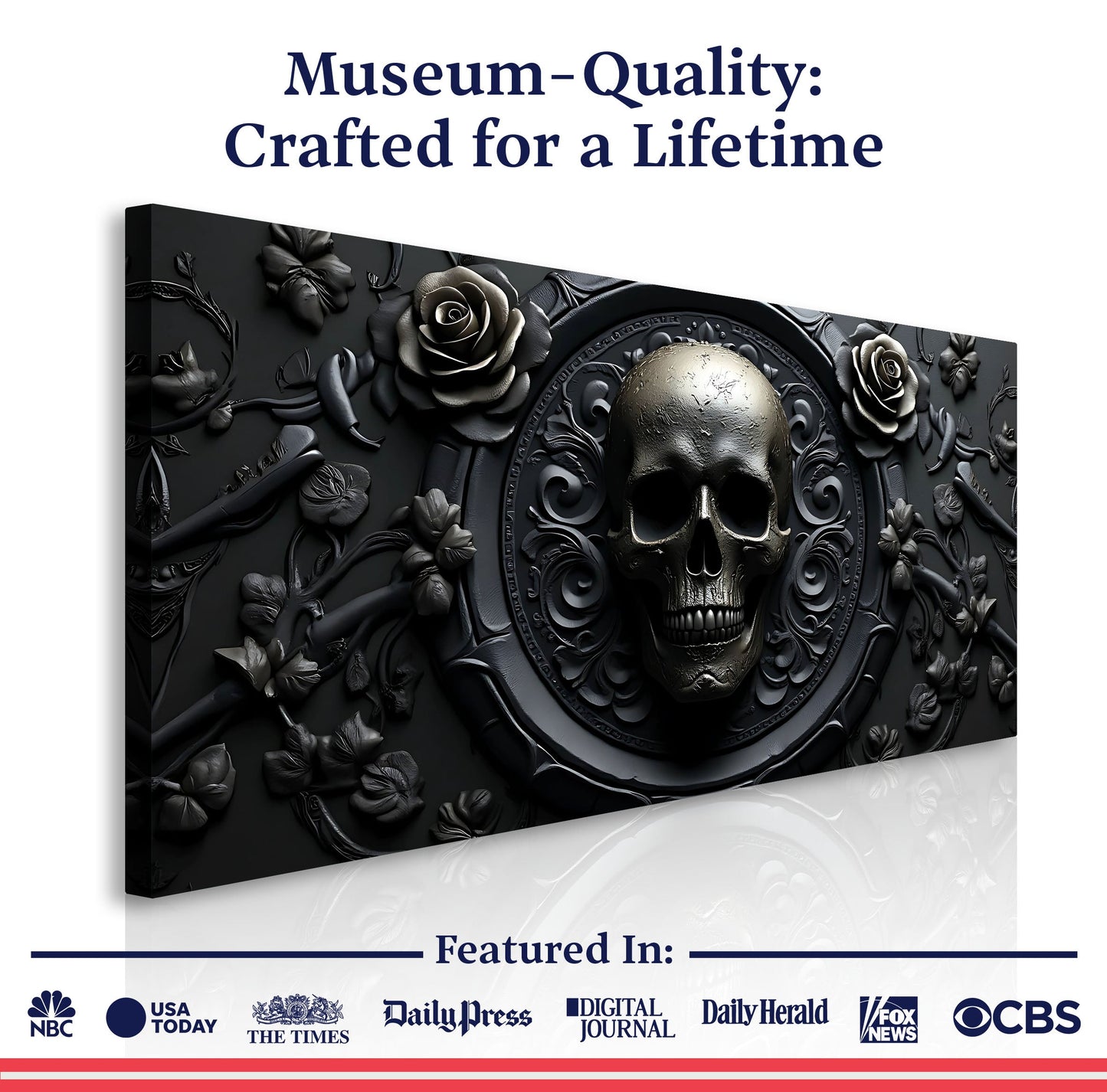 3D Rose and Skull Canvas Wall Art VI