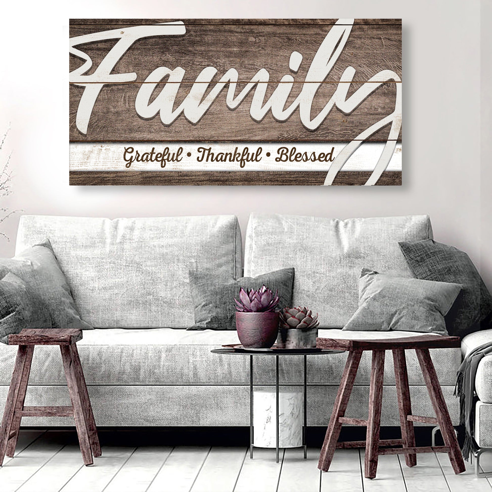 Grateful thankful blessed canvas wall art with expressive lettering for home decor