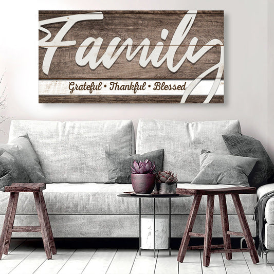 Grateful thankful blessed canvas wall art with expressive lettering for home decor