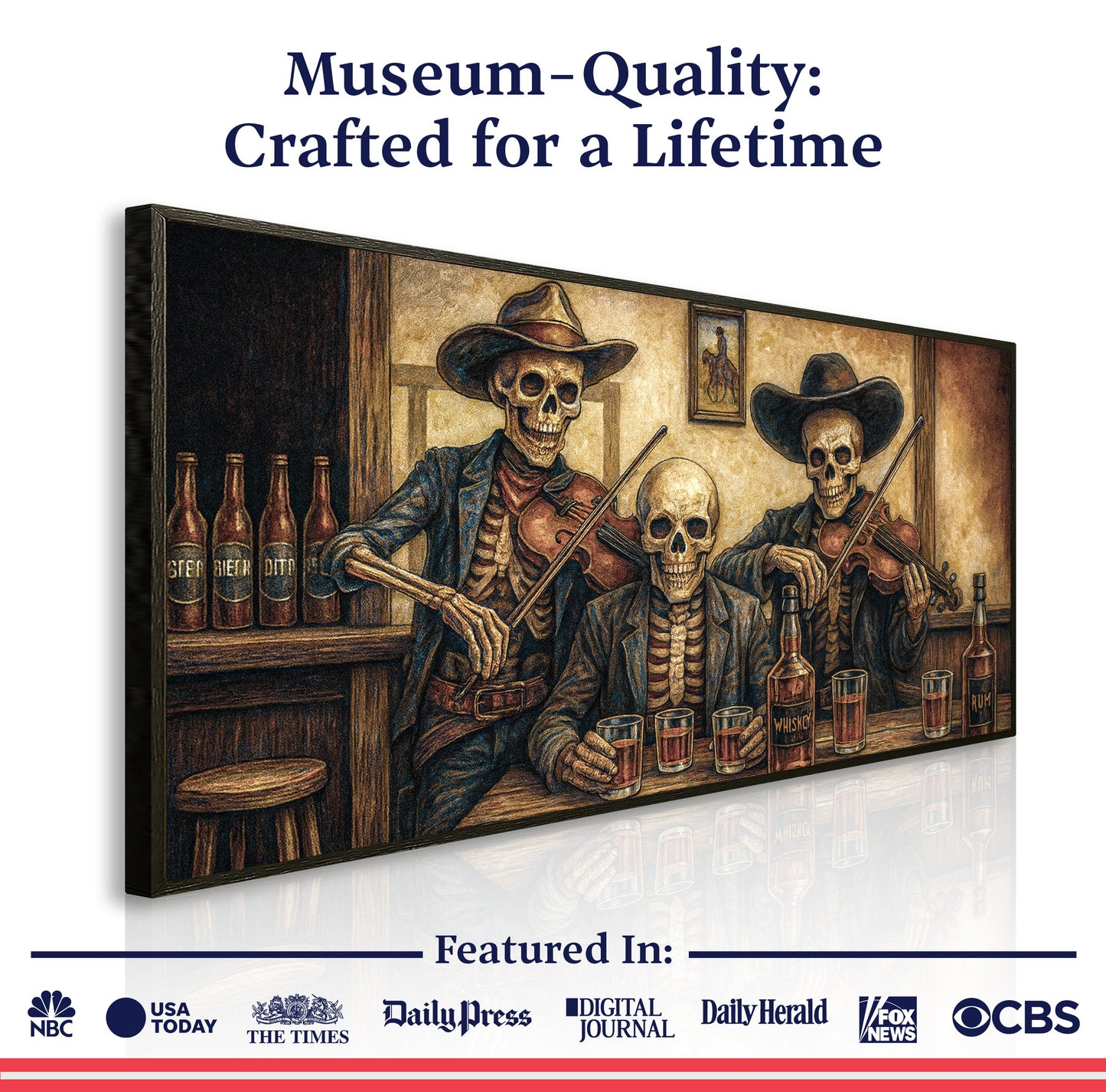 Cowboy Skeletons Western Bar Canvas Wall Art