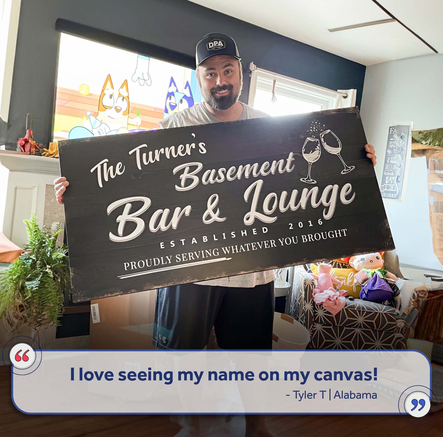 Basement Bar and Lounge Canvas Sign