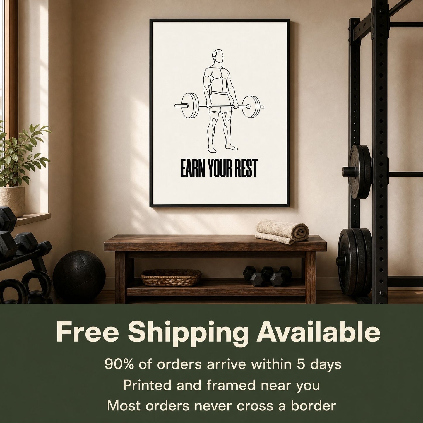 Barbell Wall Art for Home Gym - Framed Minimalist Deadlift Print