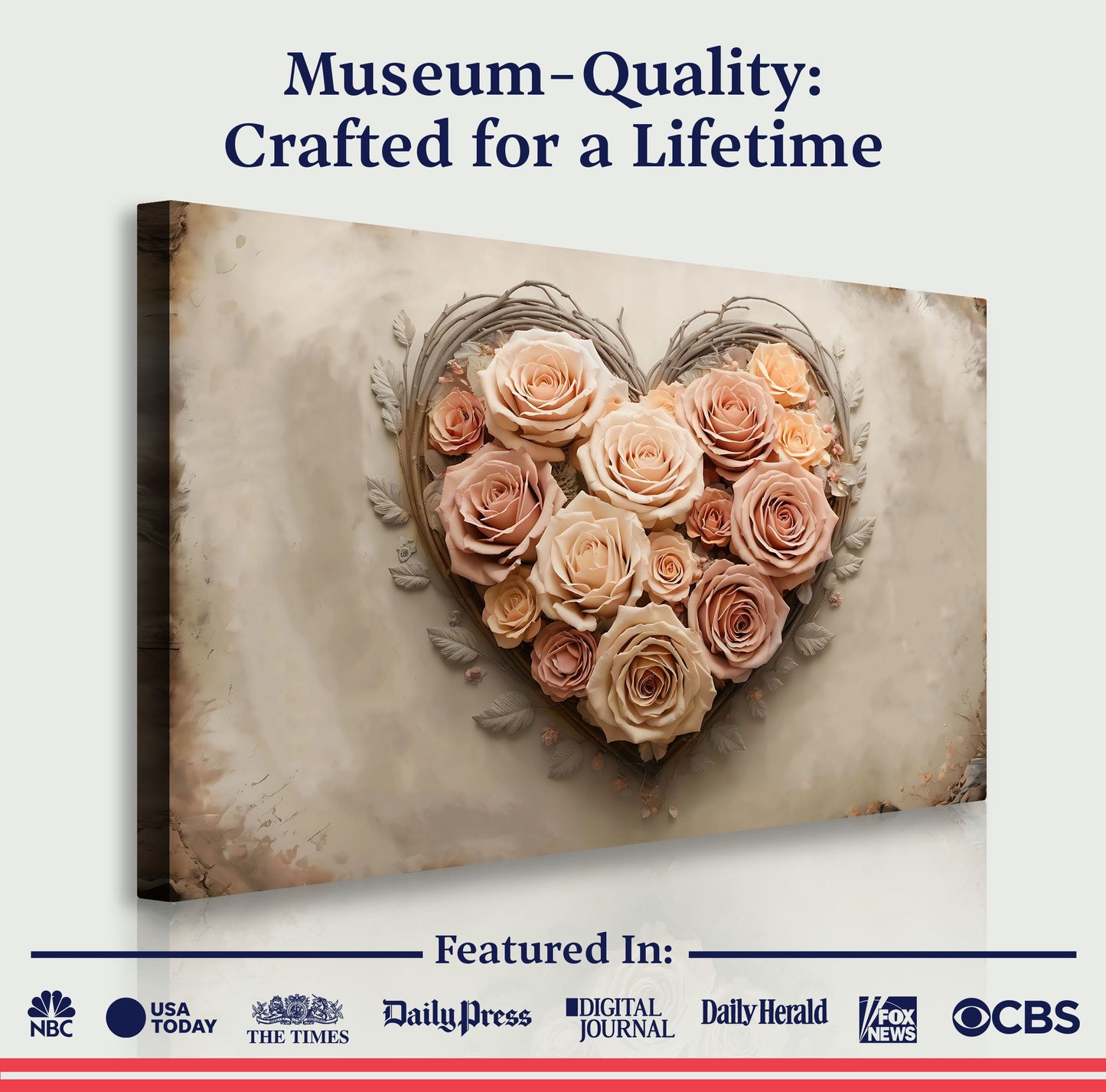 3D Floral Heart Canvas Wall Art