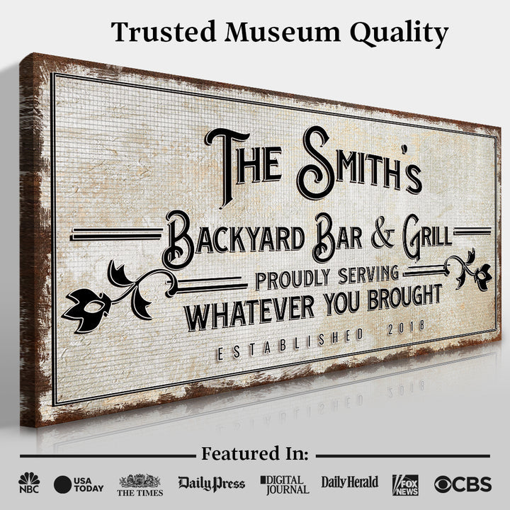Backyard Bar and Grill Canvas Sign Retro Style
