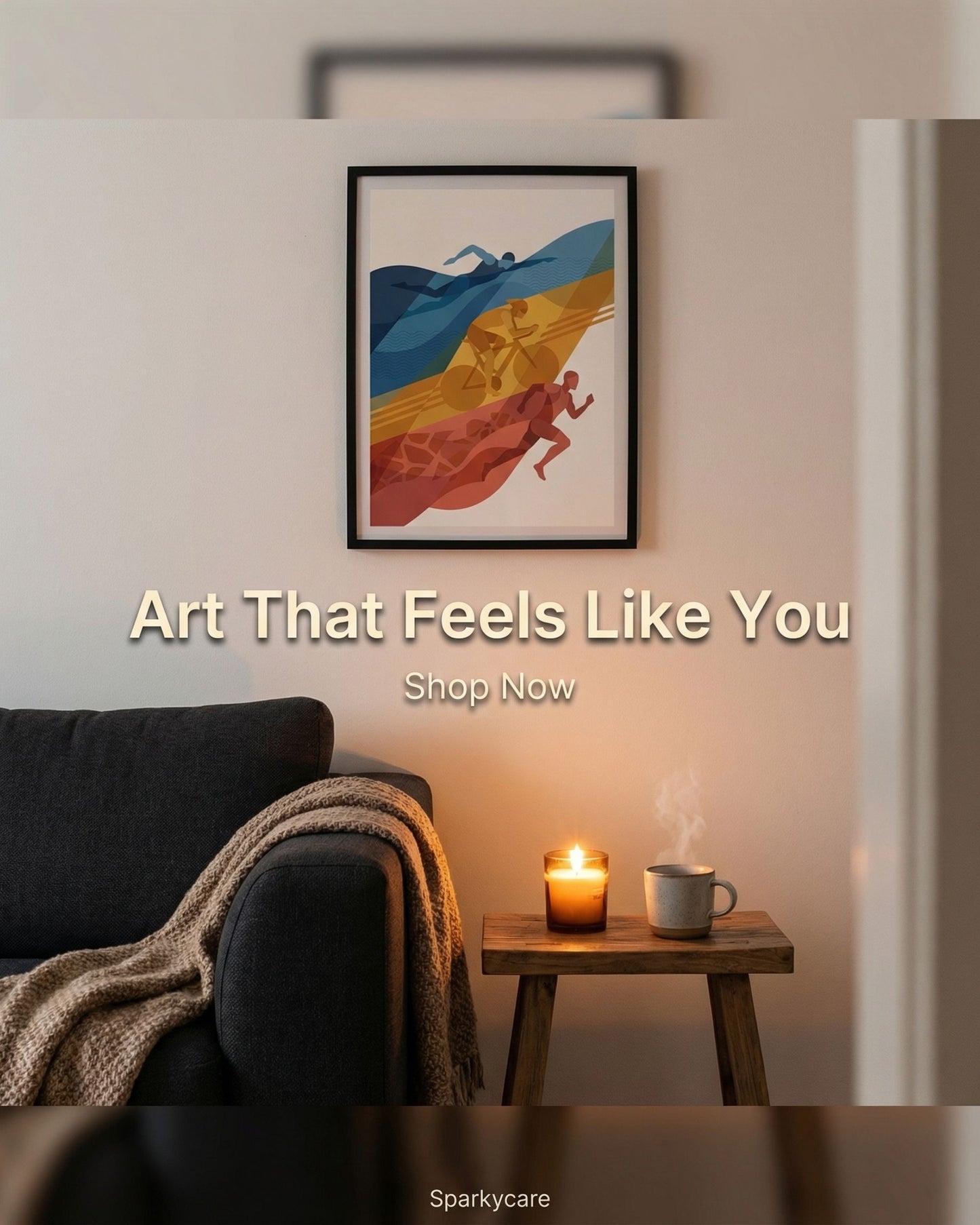 Abstract Triathlon Print: Geometric Swim Bike Run Wall Art