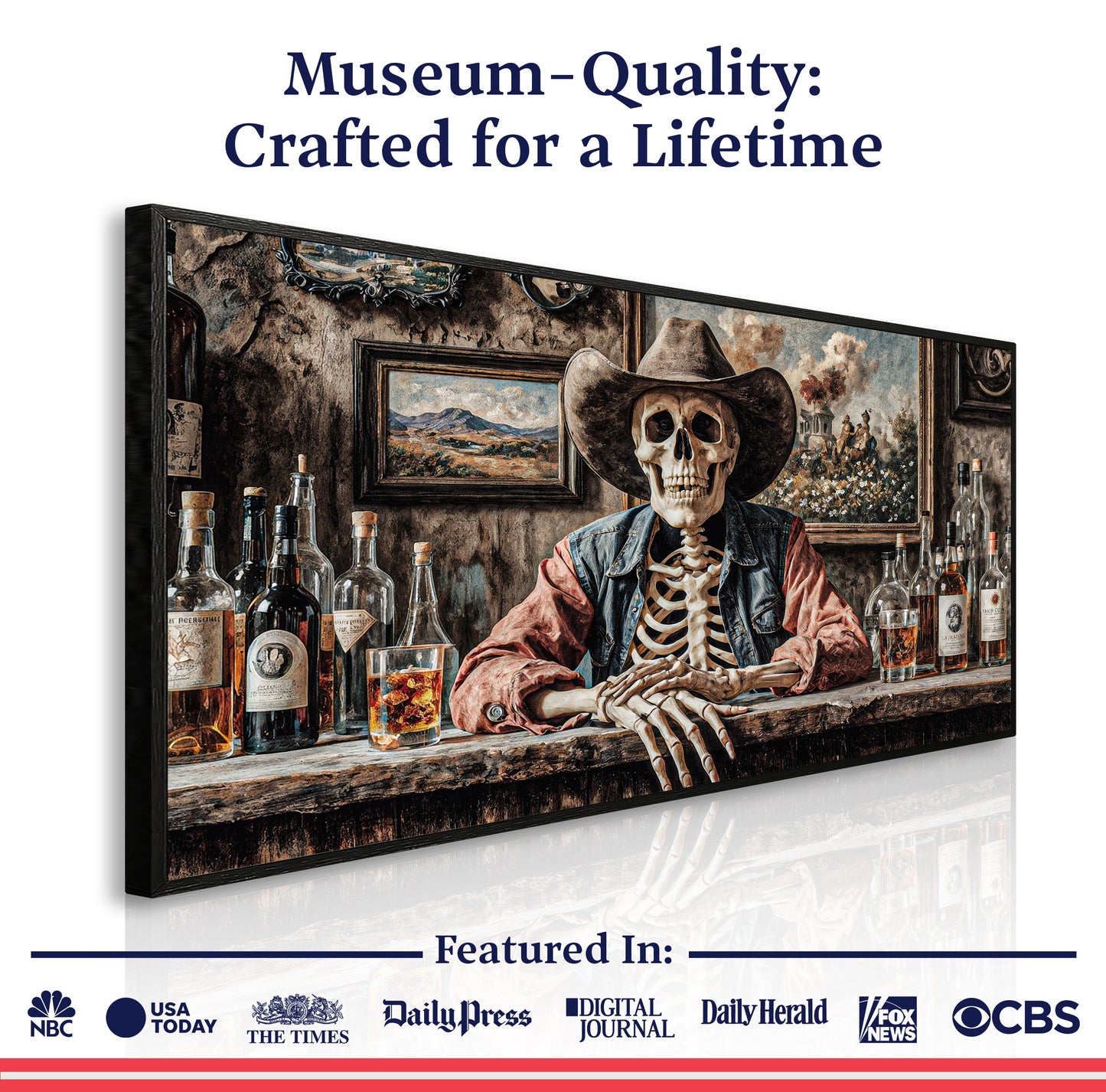 Skeleton Cowboy Barman Western Saloon Canvas Wall Art