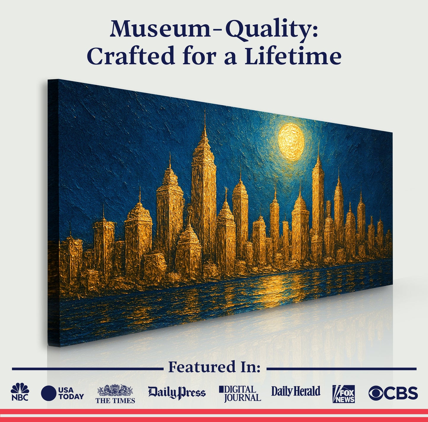 Golden Metropolis Cityscape Impasto Canvas Wall Art