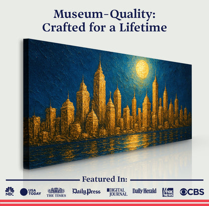 Golden Metropolis Cityscape Impasto Canvas Wall Art