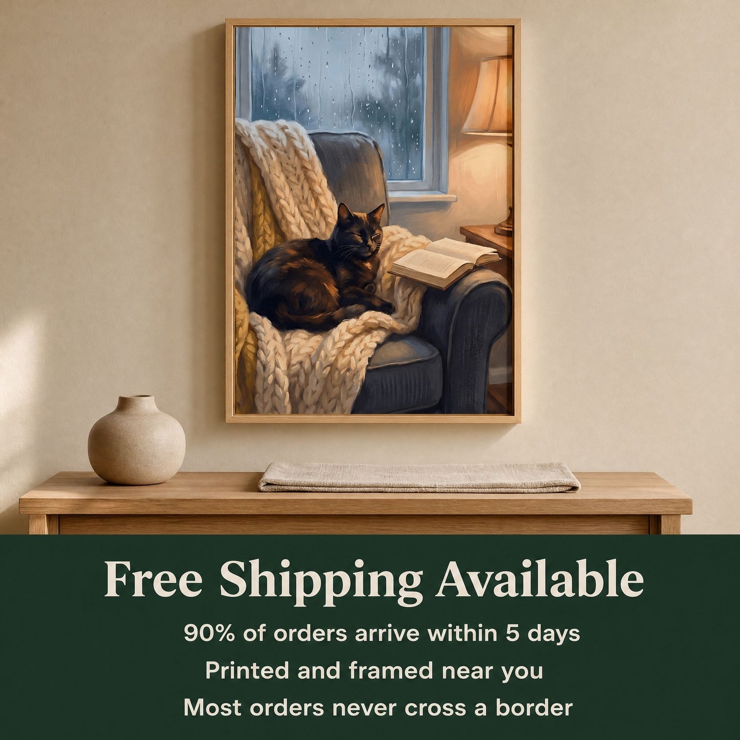 Free shipping available on this framed cat print, printed and framed near you, most orders arrive within five days