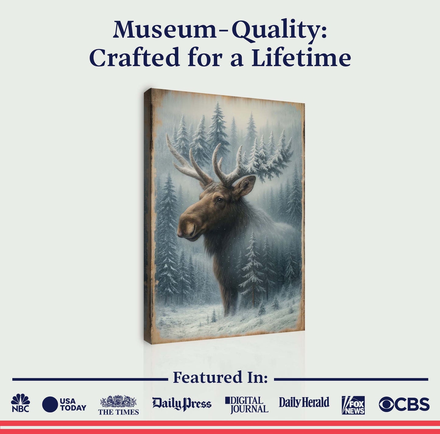 Snowy Forest Moose Double Exposure Canvas Wall Art