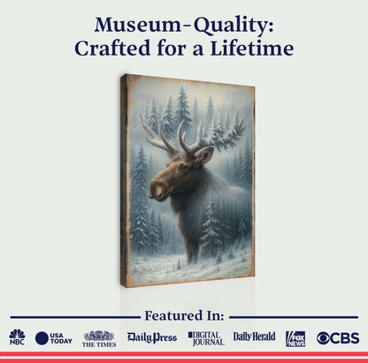 Snowy Forest Moose Double Exposure Canvas Wall Art