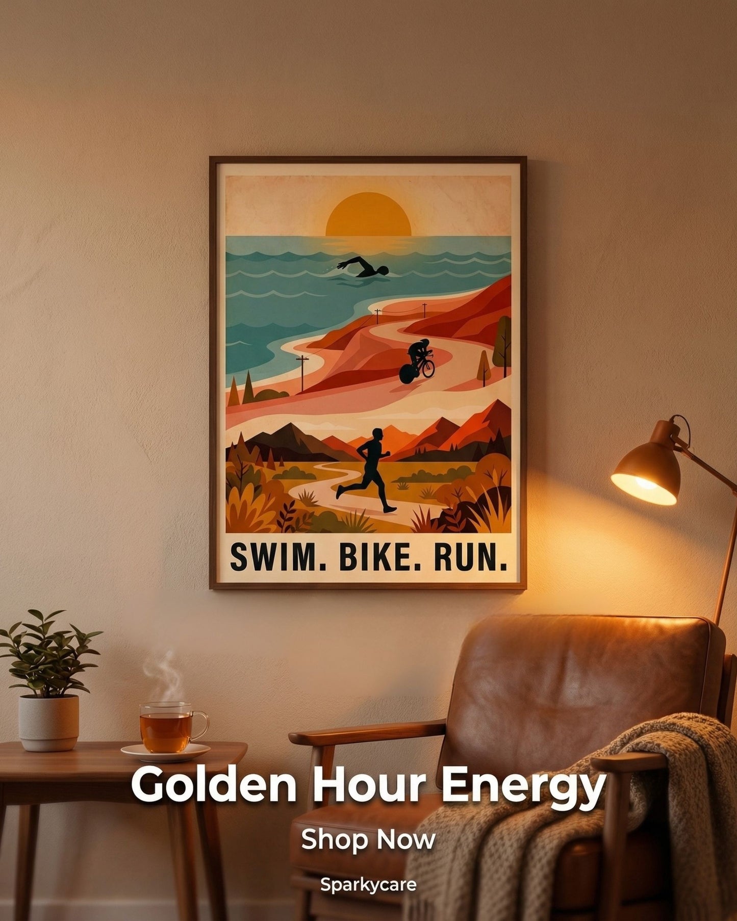 Triathlon Poster: Retro Swim Bike Run Framed Wall Art